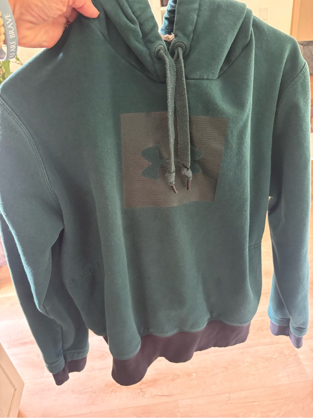 Under Armour Teal Green Pullover Hoodie with Logo Panel